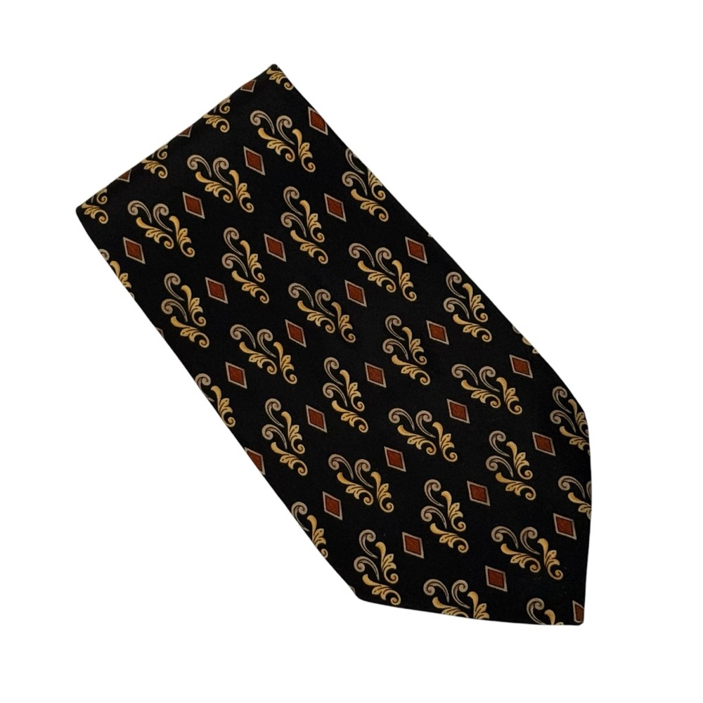 VALENTINO TIE BLACK GOLD BROWN GRAY PRINT SILK ITALY LUXURY WIDE MENS ACCESSORY